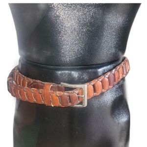 Chain Link Style Brown Leather Belt